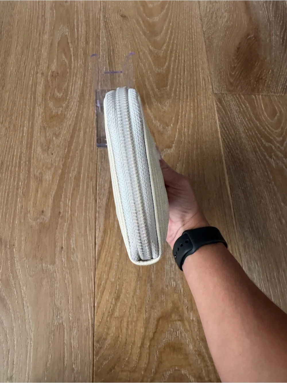 CHANEL Cream Quilted Zip Wallet with Gold CC